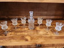  EDINBURG SCOTLAND CUT CRYSTAL SET OF 6 SHERRY GLASSES & DECANTER THISTLE picture