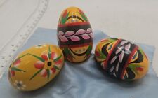 VTG Hand Painted Wood Easter Egg Ukrain Polish yellow multi colored lot of 3 picture