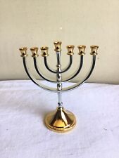 Vintage Karshi Gold Silver Plated Jerusalem 7 Arm Menorah Judaica Hanukkah picture