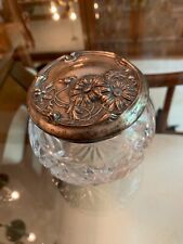 Antique Cut Glass Vanity Dresser Jar w Floral Design Sterling Silver Lid Marked picture