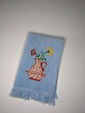 Vintage Ames Hand Towel Blue fringe Flower Water Pitcher  picture