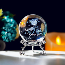 HDCRYSTALGIFTS Crystal 2.4 Inch (60Mm) Carving Rose Crystal Ball with Sliver-Pla picture