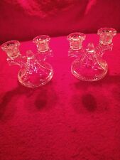 Vintage Double Taper Crystal Candle Holders Art Deco Clear Glass MCM 5.25” Star picture