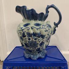 Victoria Ware Ironstone Pitcher Blue White Floral Vintage picture