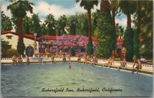 c1950s California Postcard BAKERSFIELD INN Hotel Pool View / Colourpicture Linen picture