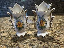 Vintage Weisley Hand Painted Miniature Vase White with Yellow Flowers Gold Trim picture
