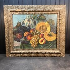 Antique CHOICE OF SEASON Frame Litho Fruit Bowl Peach Grapes Cantaloupe Print picture