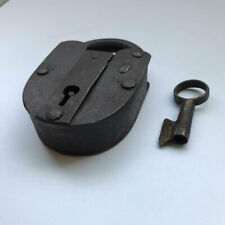 Antique iron padlock or lock with key trick or puzzle hidden key-hole picture