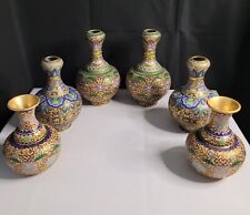 3 Pairs of Vintage Gilt Chinese Champleve Cloisonné Vases 6