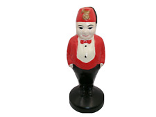 Vintage Shriner Ceramic Figurine in Red Coat Red Bow Tie & Fez 8 3/4 inches Rare picture