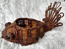 Vintage Handmade Brown Puffer Fish Woven Basket Ocean Animal picture