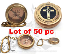 Lot 50 PC Solid Brass Vintage Antique Compass Maritime Keychain Nautical Jewelry picture