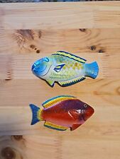 2 Vintage 80s Tropical Wooden Fish Magnets 4in picture