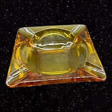 Vintage Mid Century Art Glass Amber Yellow Ashtray Square Dish 5.75”W 1.25”T picture