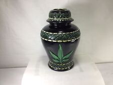AA87 Vintage Very Distinctive Leaf Pattern Black & Green Porcelain Jar picture