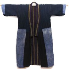 Vintage Japanese Boro Indigo-dyed Long Kimono Striped Noragi Japan 115cm/45.2in. picture