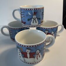 4 Sakura Snowman Debbie Mumm Christmas Mugs Coffee Tea Cocoa Holiday FLAT CUPS picture