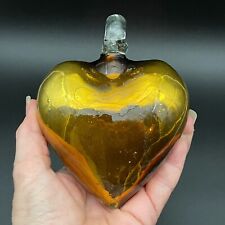5” Hand Blown Heart Shaped Art Glass GOLD Ornament ~ Valentine ~ Love picture