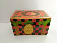 Vtg Trinket Box Lacquered Fruit-Themed Made in India, Fitted Lid, 4x6.25x3.5inch picture