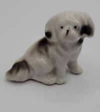 Vintage Pekingese Porcelain Figurine Made In Japan Black White Small Dog Figure picture