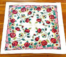 VINTAGE TABLECLOTH STARTEX STARMONT POPPIES FLORAL RED PINK LABEL 47x53 Pristine picture