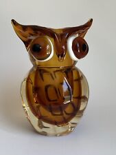 Vintage handblown glass owl 6.5” Tall Amber Color Heavy picture