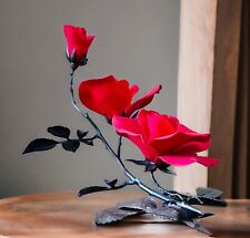 Boehm 1990 Porcelain Red Roses“Burning Love Centerpiece” Bronze Stem/Leaves 13”L picture