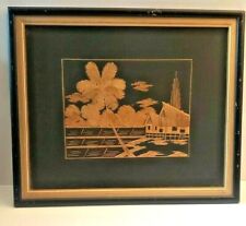 1959 Asian Bamboo Straw Framed Art House In the River Mountains Turner Gallery   picture