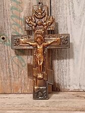 Vintage Bronze Crucifex Cross With Jesus Wall Hanging Jesus on Cross Heaven  picture