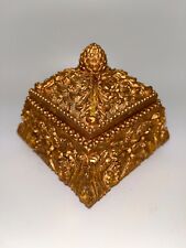 Vintage  Gilded Bright Gold Lidded Trinket Box black velvet inside picture