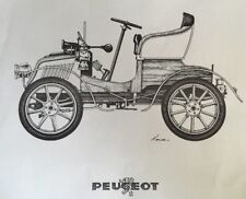 VTG Lithograph Print 1909 Peugeot Coupe 1976 T.R.I. Classics 11x14 Signed Rowe picture