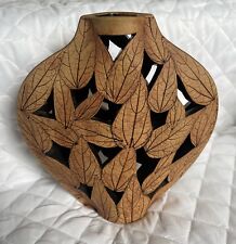 Malabar pottery 7.5” tall pierced vase With fresh pressed leaves picture