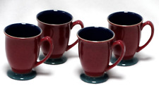4 Denby England Harlequin Red/Blue Stoneware Footed Coffee Tea Mugs picture