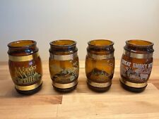 Vintage Set 4 Beer Mugs Amber Glass Wooden Handle Western Theme  picture