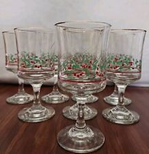 Vintage 1986 Libby’s Arby's Christmas Holly & Berries  Wine Glasses Set Of 8 picture