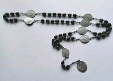 Vtg Rosary Seven Sorrows Of Mary Blk Wood Beads Medals Mater Dolorosa 19 Inch  picture