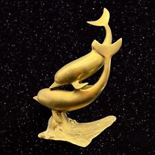 Large Vintage Brass Swimming DOLPHINS Sculpture Figurine Metal 13”T 10”W picture