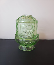 Vintage Indiana Glass Green Fairy Lantern - Stars & Bars picture