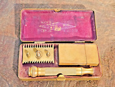 1930's Gillette Pinstripe Case Pocket Edition Set Safety Razor Vintage Rare picture
