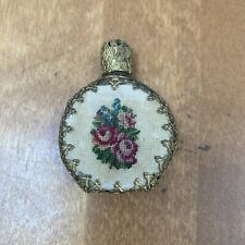 VTG.Antique Needlepoint Filigree Floral Round Mini Perfume Bottle 1 1/2” Diamete picture