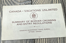 Vtg Canada Vacations Unlimited Border Crossing Entry Regulations 1950 picture