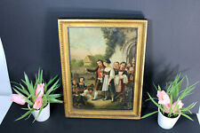 Antique oil canvas painting wedding folkloric church scene rare  picture