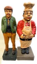 Vintage Carved Wooden Sculptures - Hand Painted & Unmarked - Chef & Business Man picture