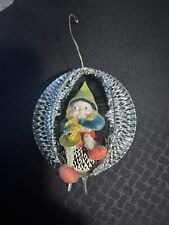 Vintage Shiny Brite Pinecone Celluloid Elf In A Metal Mesh Ornament Chenille picture