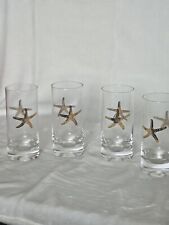 Tall Heavy Bottom Glasses Clear with  Real Gold Starfish Designs Set of 4 picture