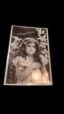 Antique Real Photo Little Girl Happy Easter Postcard Divided Back  picture