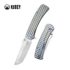 Kubey Interflow Folding Knife Grey Ti Handle M390 Plain Edge Belt Satin KB294A picture
