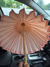 Vintage Parasol Umbrella Japanese Rice Paper And  Bamboo Pink Umbrella picture