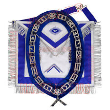MASONIC WORSHIPFUL MASTER 100% LAMBSKIN APRON BLUE WITH CHAIN COLLAR+ FREE JEWEL picture