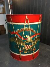 Vintage Mid Century Epluribus Unum Metal Drum Canister with Lid 13.5in x 11.5in picture